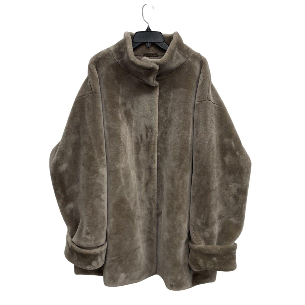 Asos Design Curve Taupe Brown Faux Fur Button Up Overcoat Size 22 Plus Size